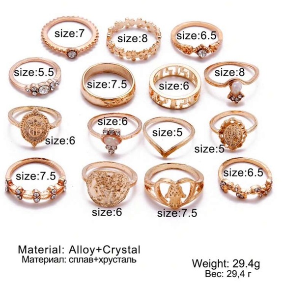 15pcs Vintage Ring Set, Including Cross, Floral, Palm Pattern Rings - Picture 2 of 3